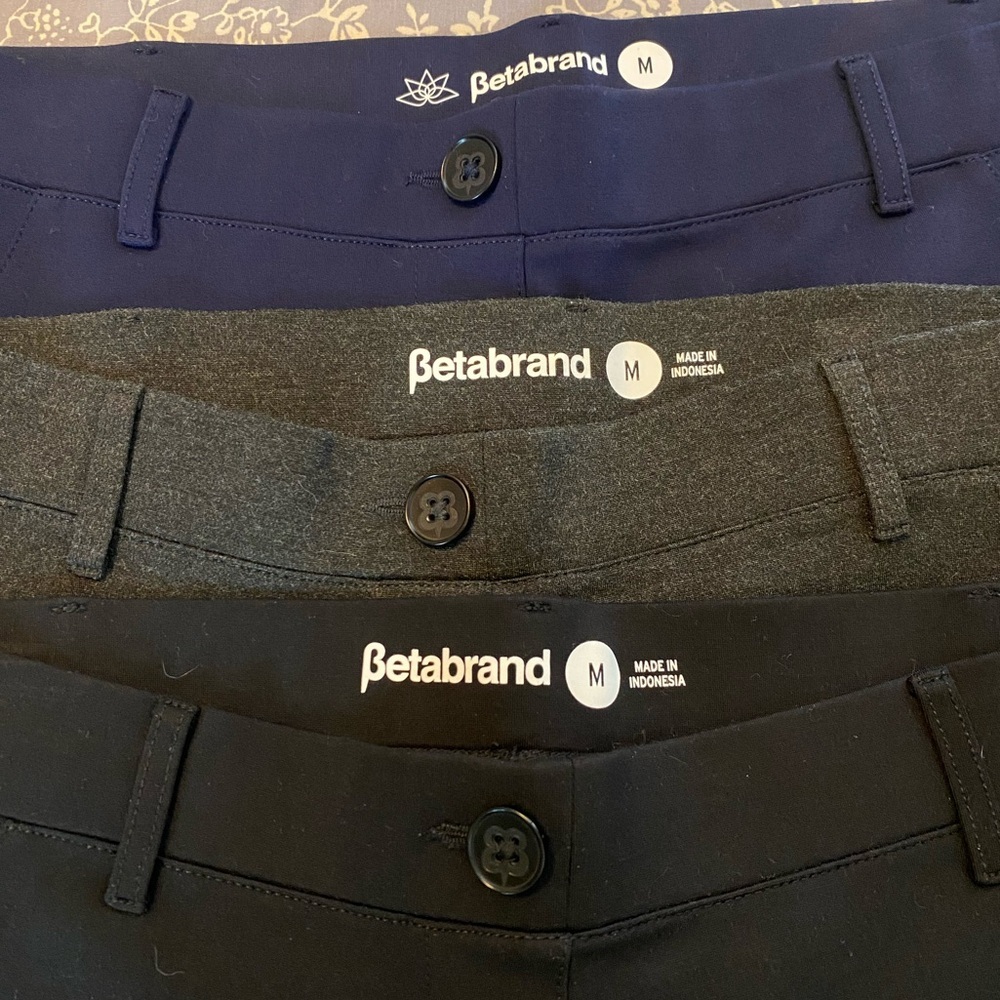 Betabrand Women's Pants in Navy, Gray, and Black